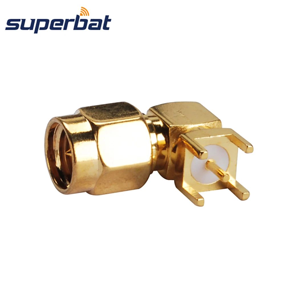 Superbat SMA вилка правый угол через отверстие крепление на печатную плату пайкой RF