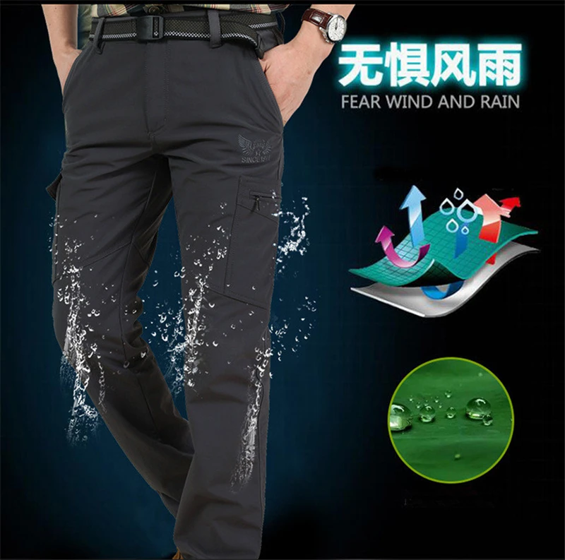 Толстые теплые брюки карго стрейч мужские осенние зимние военные софтшелл штаны-карго тактические брюки ветрозащитные непромокаемые