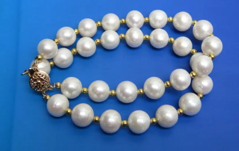 

Hot selling free shipping******** HOT 2 ROW 9-10MM JAPANESE PERFECT AKOYA WHITE PEARL BRACELET 7.5-8"inch