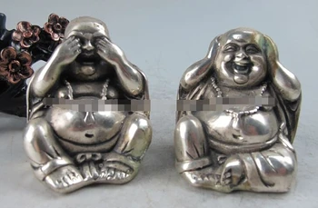 

zhrui6647<<China silver fine carving Buddhist statues of Buddha two happy Maitreya