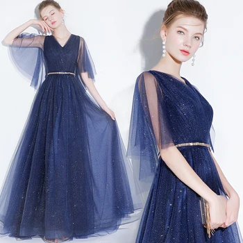 

Luxury Long Women Evening Gowns V-neck Floor-Length Elegant Banquet Dress Wedding Lace-Up Tulle Prom Party Dresses G315