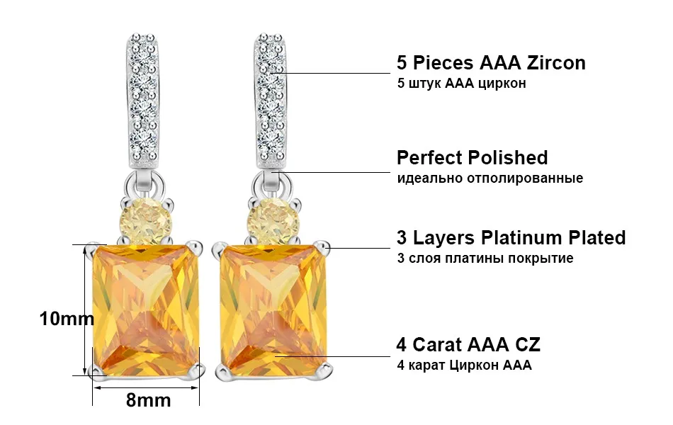 ORSA JEWELS Большой Жёлтый Камень Циркониевые Серьги Прекрасные Висячие Серьги для Женщин Подарок На Юбилей Женские Серьги ОЕ126