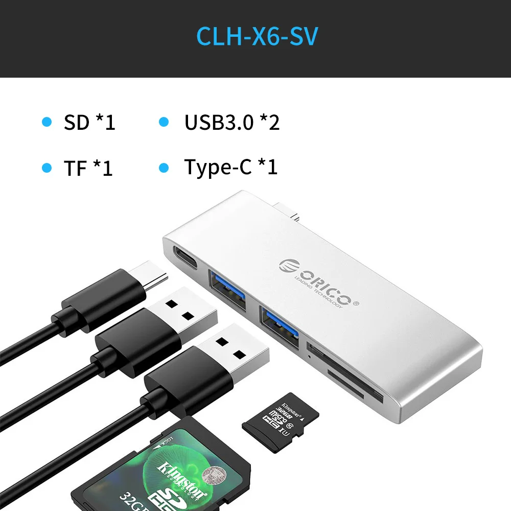 ORICO usb-хаб из алюминиевого сплава type-C концентратор USB C для HDMI/type-C/USB3.0/RJ45/PD зарядный концентратор USB3.0 концентратор