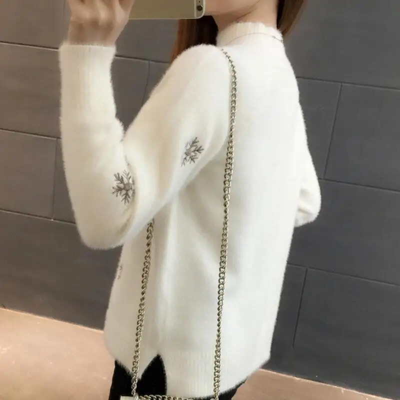 Небольшой свежий женский свитер весна осень набор плюшевых водолазок свободный Снежинка мода джемпер