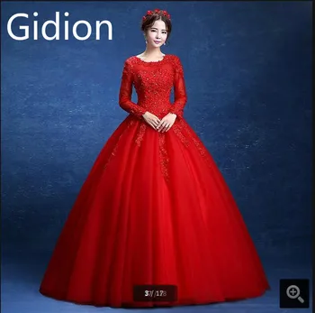 

Vestidos de novia cortos 2017 wedding dresses red long sleeve ball gown lace wedding gowns sexy open back garden wedding dress