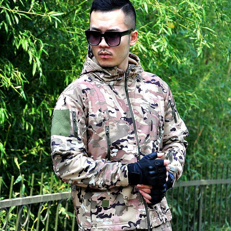 Куртка или брюки в стиле милитари из мягкой кожи акулы, Мужская водонепроницаемая ветрозащитная теплая куртка, камуфляжная армейская одежда