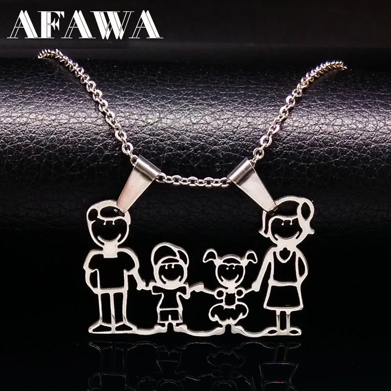 

Stainless Steel Necklace Mama Family Necklaces Jewelry Silver Color Love Boy Girl Pendant Choker Necklace Women Gift N2201