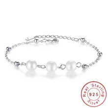 Изящный браслет из стерлингового серебра 925 пробы с натуральным жемчугом женский простой браслет тонкая цепочка для рук темперамент женские украшения SB026
