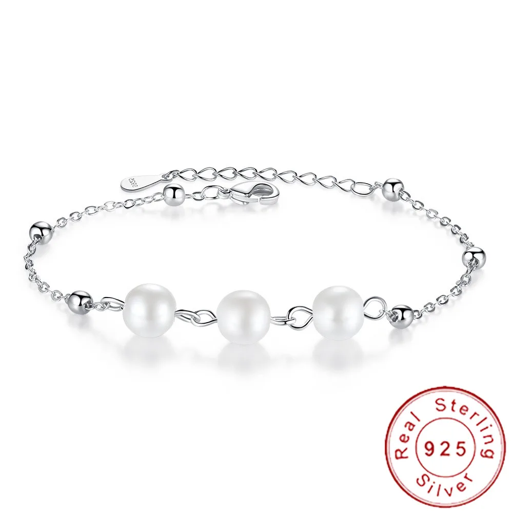

Dainty 925 Sterling Silver Natural Pearl Bracelet Female Simple Wristband Thin Hand Chain Temperament Womens Jewellery SB026