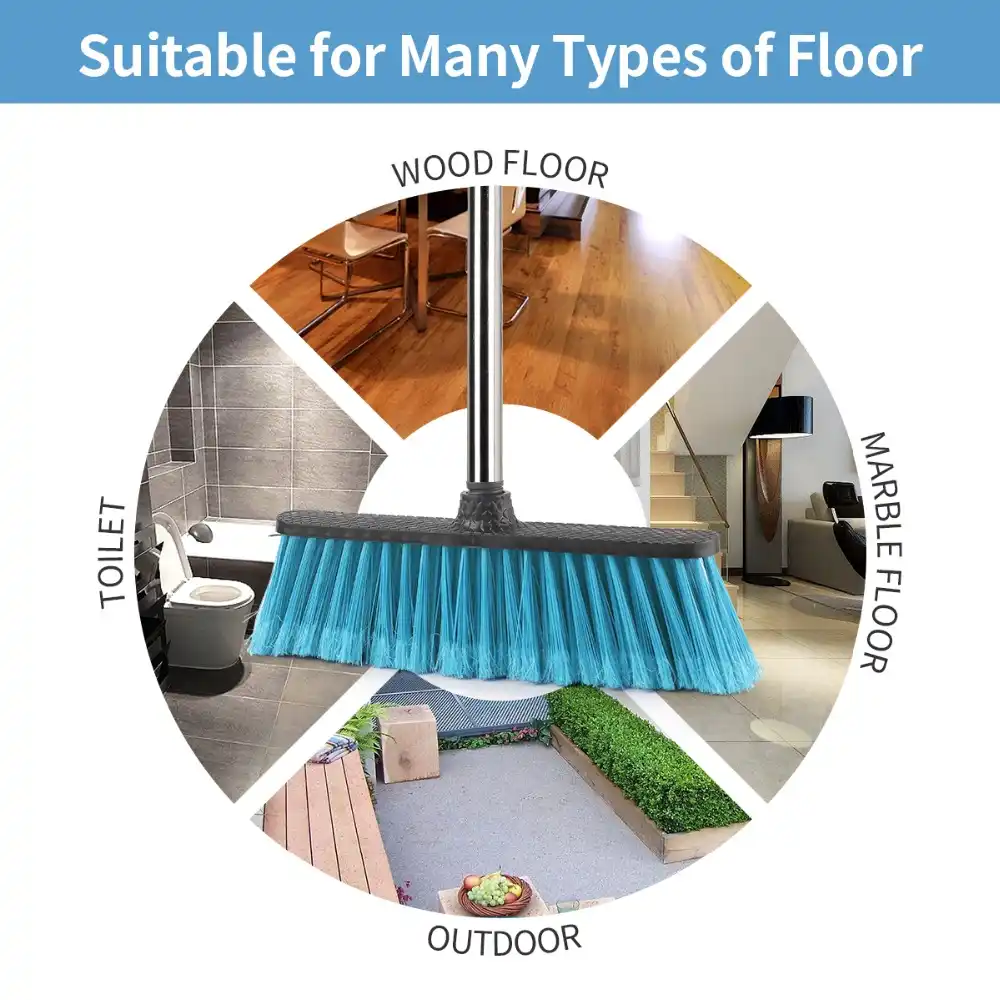 Floor Cleaning Broom with Adjustable Long Handle Stiff Bristle Grout