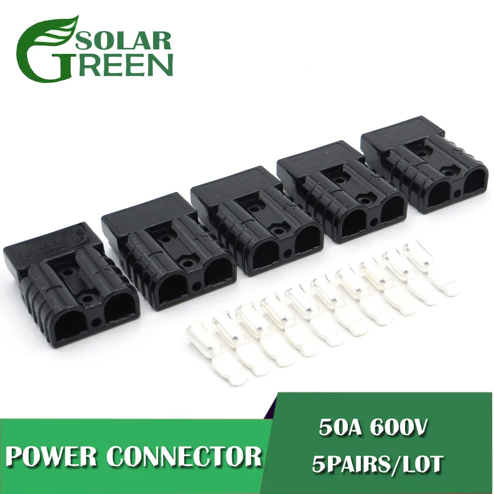 

5sets x 600V 50A Black gray red SH50 Plug Connector Double Pole with copper Contacts for Solar Panels Caravans Battery