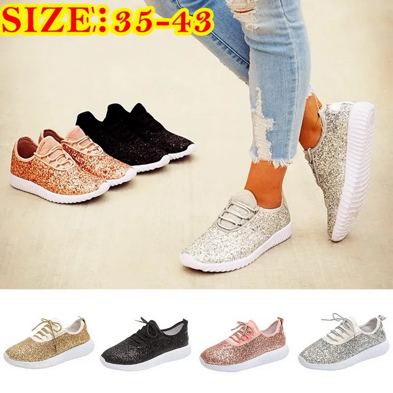 

2019 New Spring Glitter Sneaker Women Walking Shoes Soft Metallic Sequins Light Weight Shoes Summer Running Sport Shoes