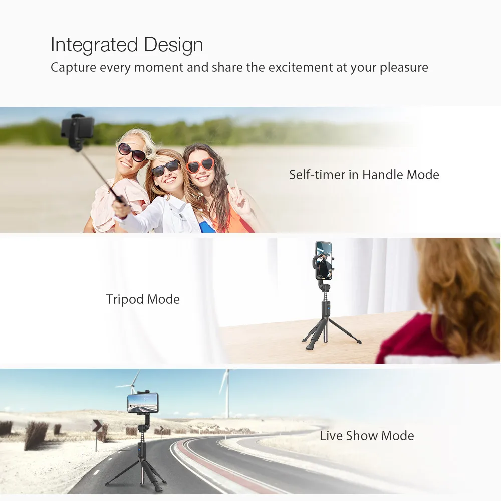  BlitzWolf 3 in 1 Selfie Stick Portable Phone Tripod Extendable Monopod + bluetooth Remote for iPhon