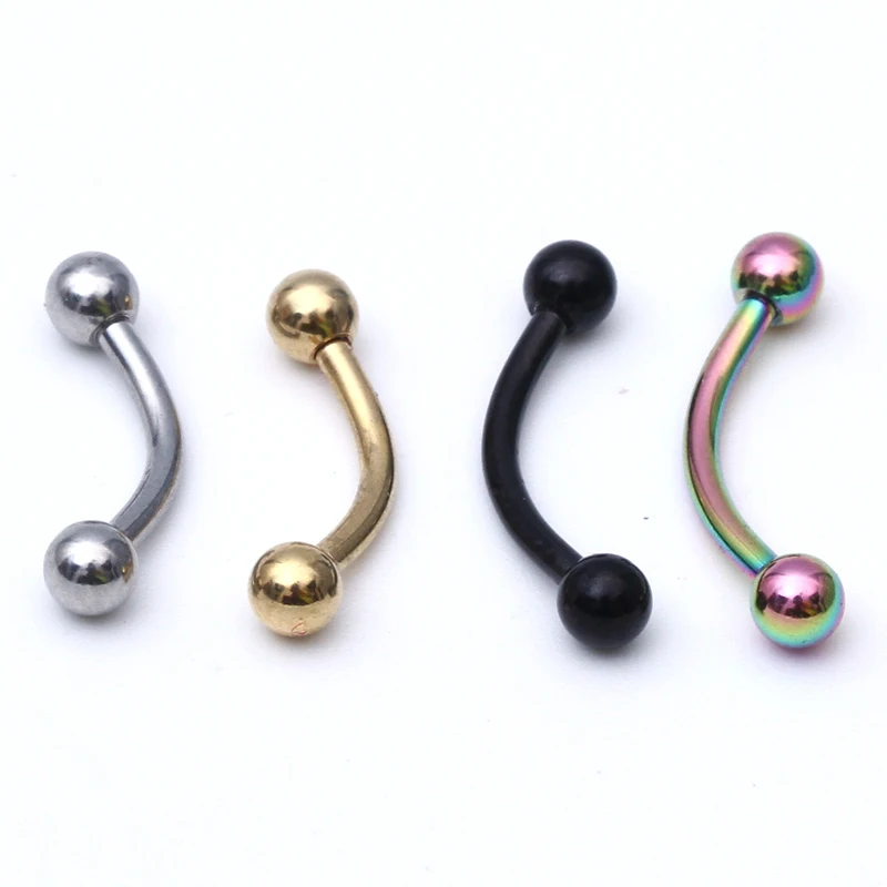 

ZLDYOU 2pcs Gold Black Silver Titanium Stainless Steel Eyebrow Rings Belly Rings Banana Ball Barbell Body Piercing Jewelry