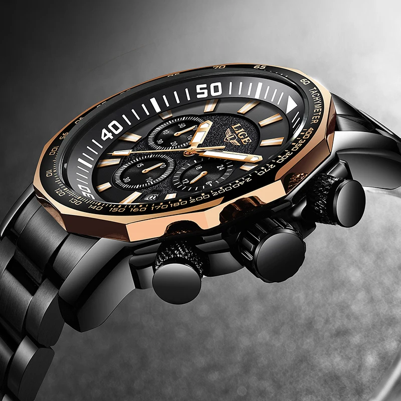 2019 LIGE Mens Watches Top Brand Luxury Sport Quartz All Steel Clock Male Military Waterproof Chronograph Date Relogio Masculino