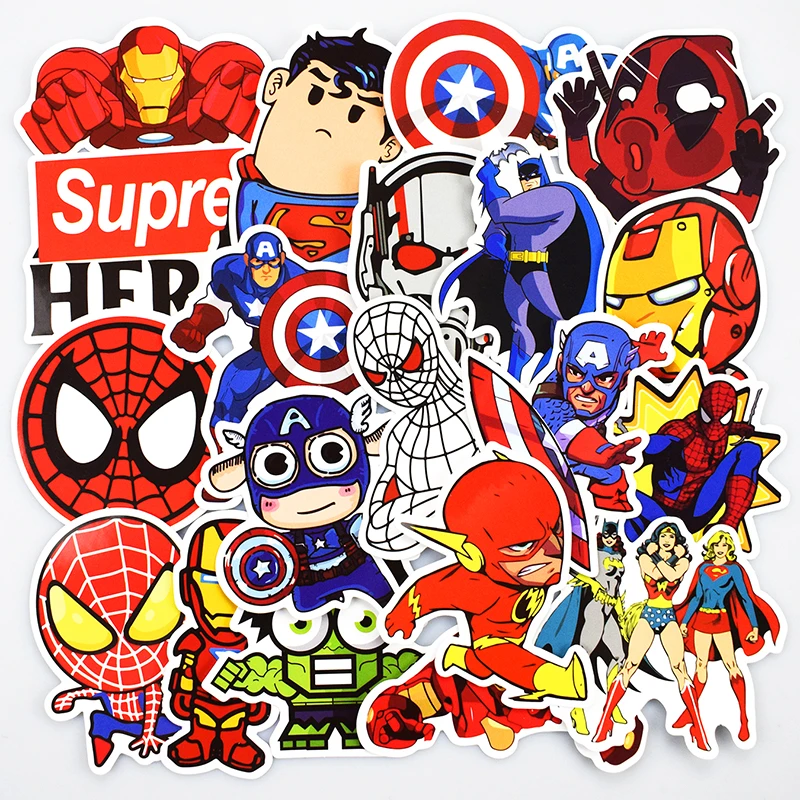 50 Pcs Super Hero Stickers for Luggage Laptop Skateboard Bicycle ...