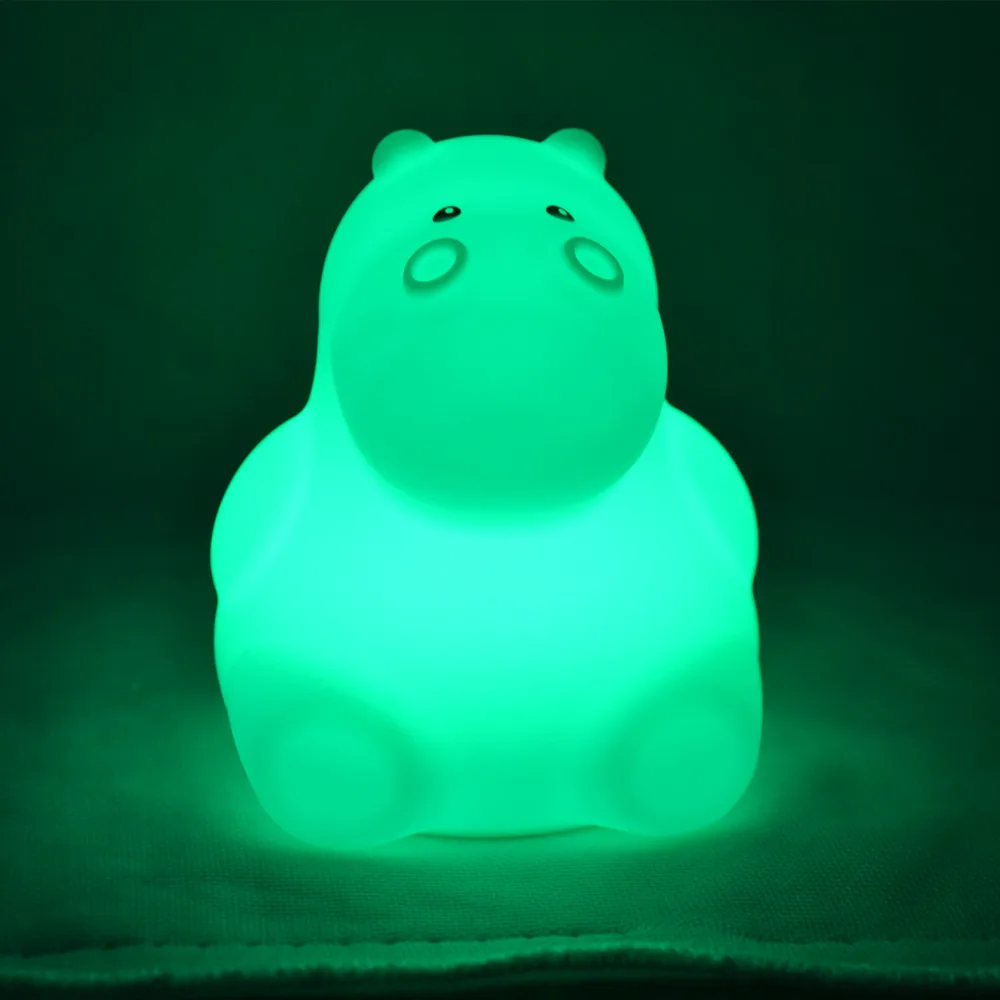 SuperNight Cute Cartoon Hippo LED Night Light Touch Sensor Remote 9 Colors USB Silicone Kids Children Baby Bedside Table Lamp (6)