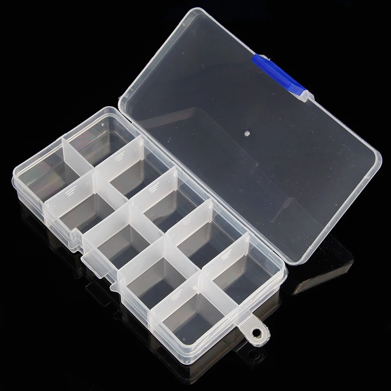 

10 Compartment Adjustable Jewelry Beads Clear Storage Organizer Box Holder New