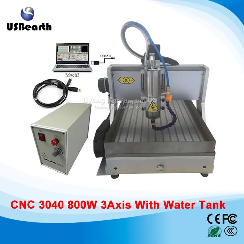 

USB port 3 axis CNC router 3040 woodworking machinery 800W spindle, with water tank