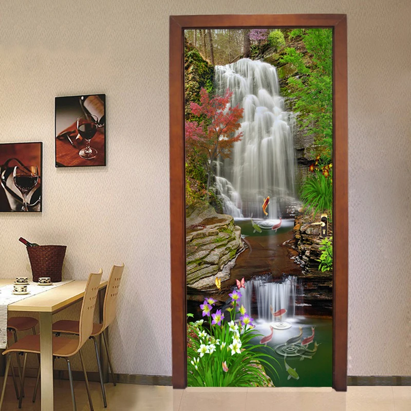 PVC Self Adhesive Waterproof Photo Wallpaper 3D Waterfalls Nature Landscape Murals Living Room Study Door Sticker 3 D Home Decor