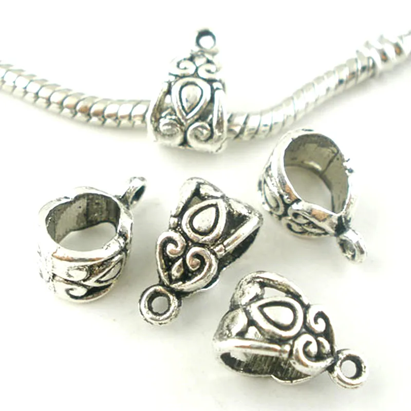 50 PCs Silver Tone Flower Charms Pendants Findings