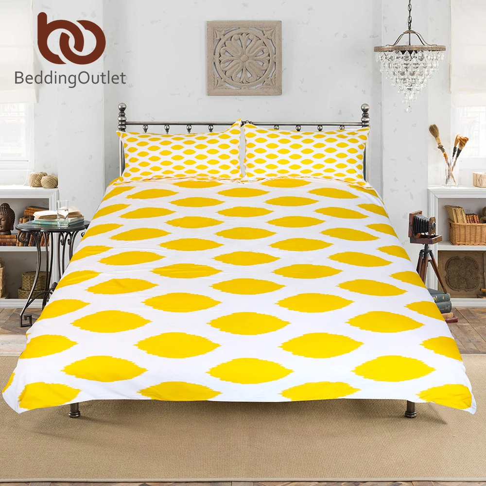 

BeddingOutlet Lemon Bedding Set Simple Style Duvet Cover With Pillowcase Yellow and White Bed Set Cozy Adults Bedclothes 3pcs
