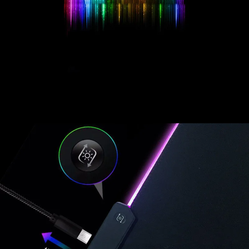 RGB игровой коврик для мыши 4 мм Радужный светящийся светодиодный 7 цветов