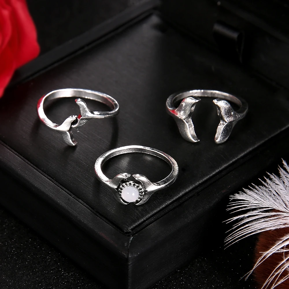 Jewdy 3 PCS/Set Bijoux Wave Ring Accessoires Women Bff Jewelry Mermaid Ring Mom Sister Best Friend Gifts Idea Anel