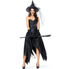 Черный злой костюм ведьмы Хэллоуин вечерние сексуальные ведьмы косплей Карнавальная фантазия нарядное платье