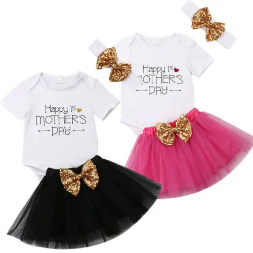 2019 New Fashion Mother s Day Newborn Baby Girl Outfits Romper TuTu Skirts Clothes 3Pc Set Kids Girls Clothing Set