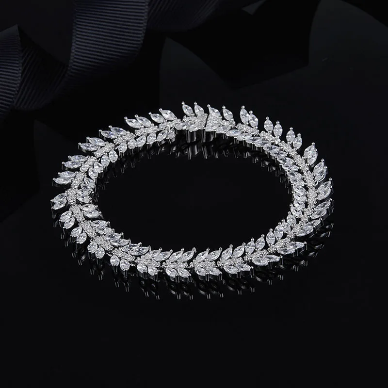 SLJELY роскошный бренд 925 стерлингового серебра листья оливы Браслет Микро кубический циркон Кристалл женские вечерние фестиваль коллекционное украшение