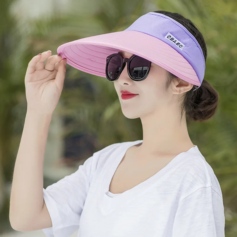 قبعة الشمس الصيف فارغة أعلى القبعات الأزياء أقنعة المرأة طوي واسعة حافة مع في الهواء الطلق السفر الأشعة فوق البنفسجية شاطئ كاب أغطية الرأس