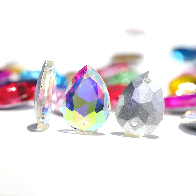 

13X18mm 24PCS Clear Crystal Teardrop Droplet Pointback Sew On Rhinestones Pear Shape Glass Sew On Rhinestone For Dress Y3254