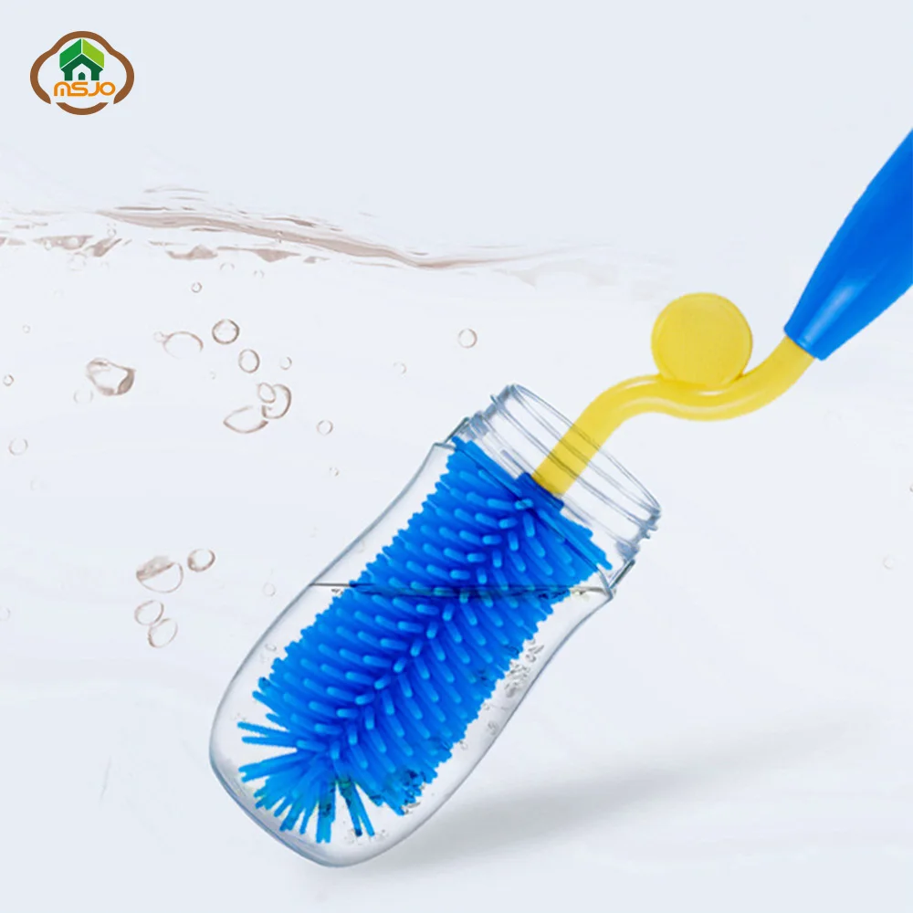 MSJO щетка для чистки детских бутылочек, силиконовая щетка для мытья стекол, очиститель воды, вращение на 360, для кормления молока, соска, очиститель для бутылочек
