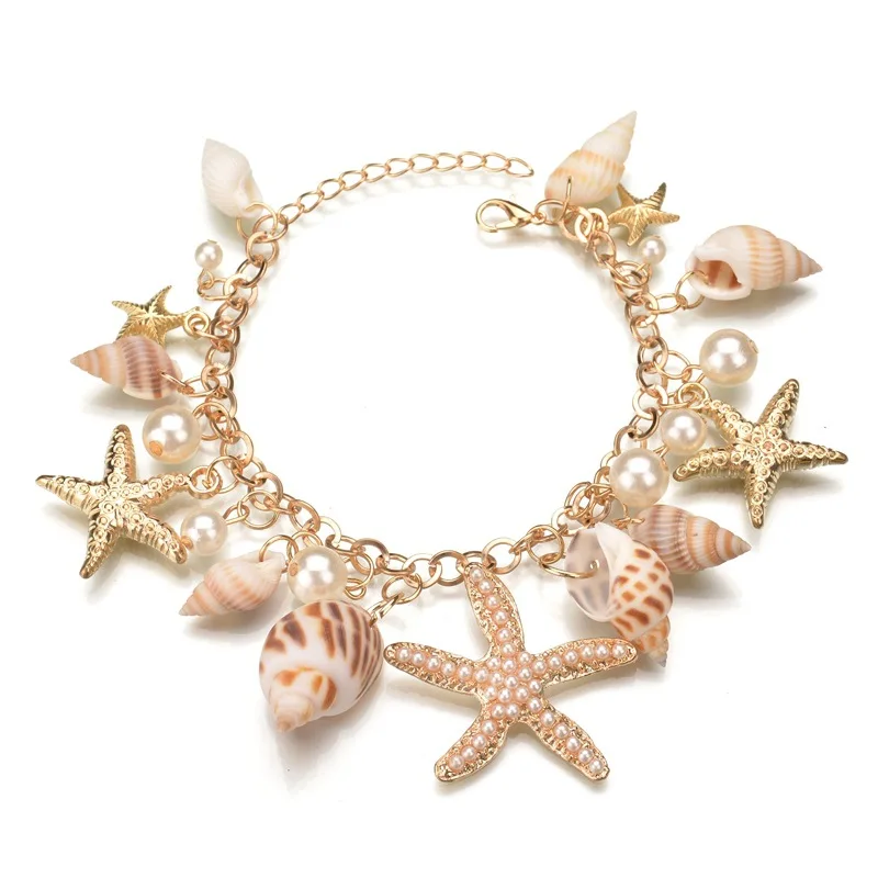 Sea Elements Starfish Conch Shell Charms Bracelet Marine Series Bohemia ...