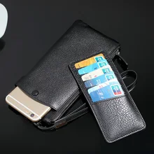 Natural Real Genuine Leather Wallet Pouch Case For iPhone 7 Plus 6 6S Cell Phone Luxury Strap Zipper Phone Purse Bag 6 Card Slot