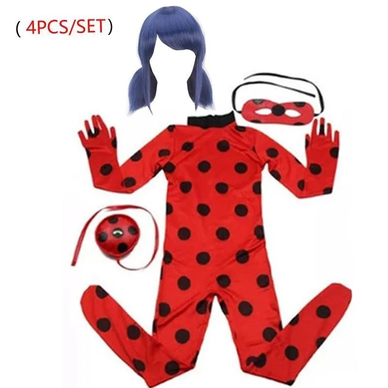 YES Spandex Ladybug Costume Jumpsuit Fancy Black Cat Adrian Marinette Super Hero Cosplay Costume For Girl Boy Adult Lady Wig