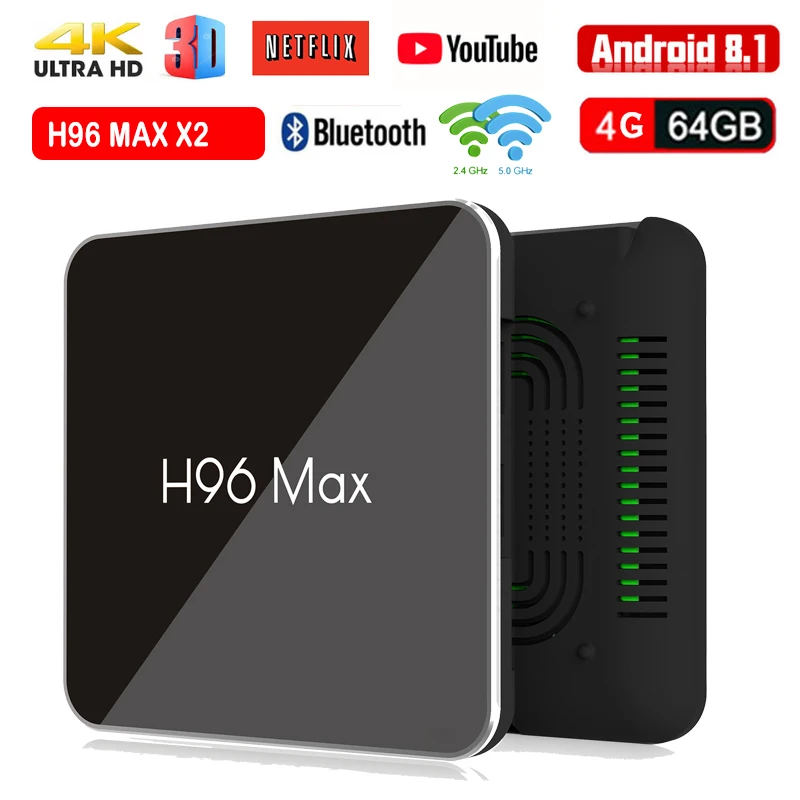 

H96 MAX X2 Smart TV BOX Android 8.1 Amlogic S905X2 LPDDR4 Quad Core 4GB 64GB 2.4G&5.8GHz Wifi BT H.265 4K Set top box pk X96 Max