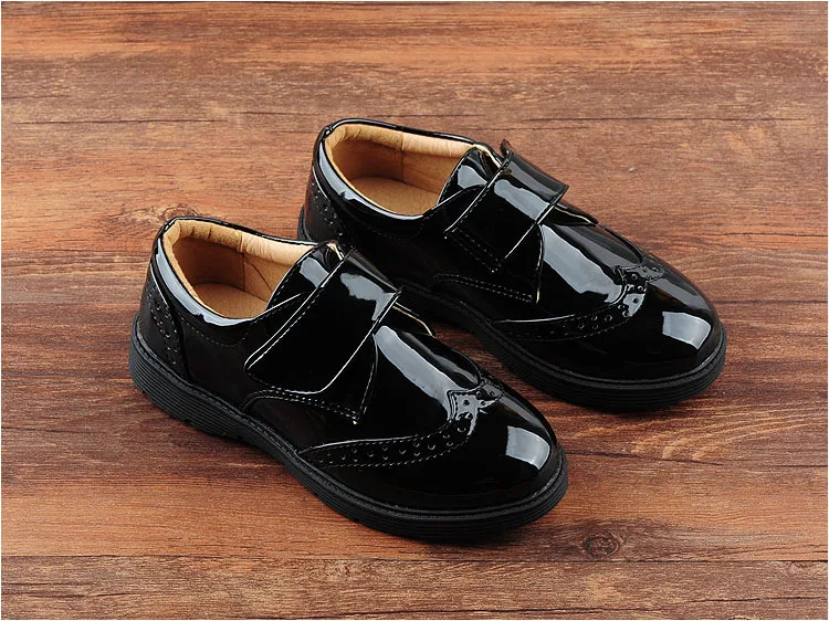 New Boys and girls British fashion Kids shoes Black and white flower girl students evening performance PU children's shoes