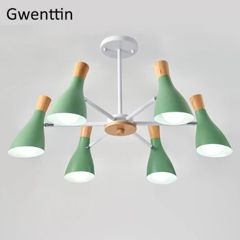 

Modern Iron Wood Chandelier Lighting Wooden Lamp Led Lustre Chandeliers Ceiling Luminaria Living Room Kitchen Light Fixtures
