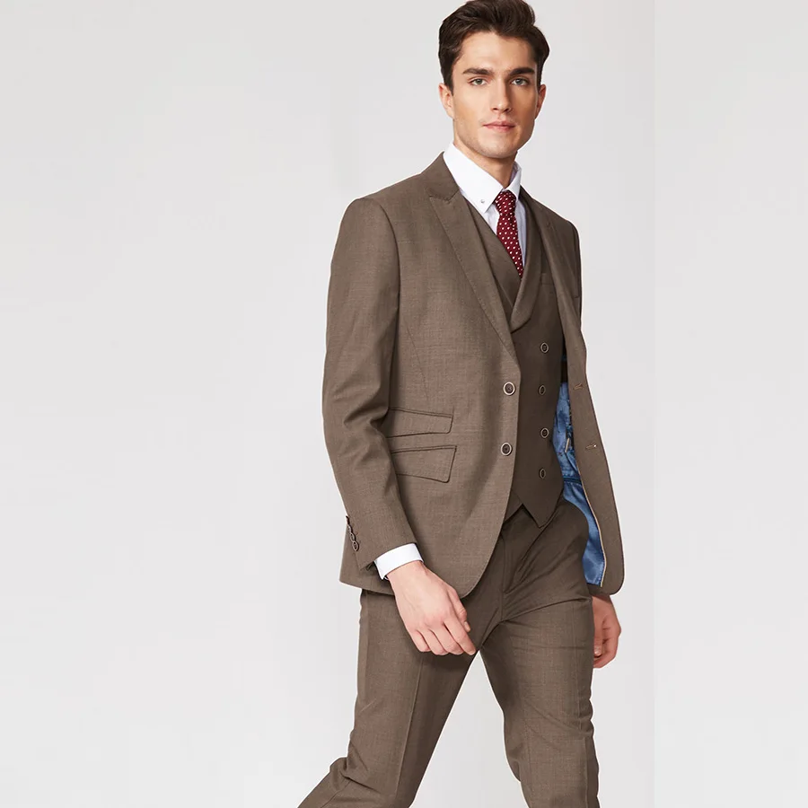 Smart Casual Business Suit Tailor-Made Suit 3Pieces (Jacket+Vest+Pants) Wedding Suit Polyester Skinny Single Breasted Men Suit