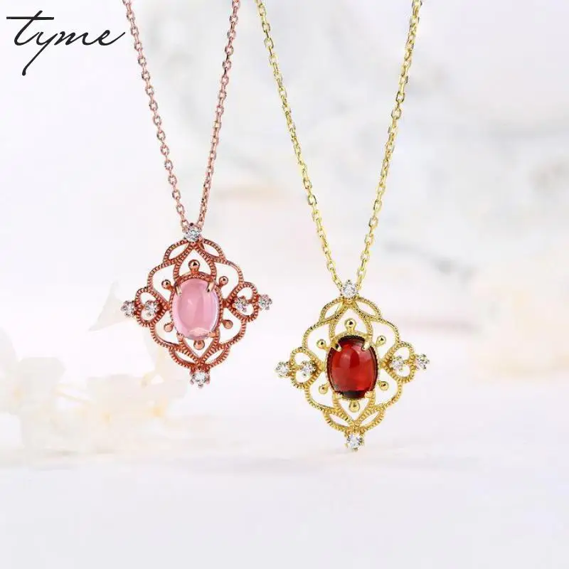 

Tyme Ethnic Style Long Chain Necklace Women Rose Gold Color Retro Love Necklaces & Pendants With Pink Crystal Female Jewelry