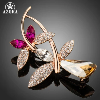 

AZORA New Fashion Luxury Austrian Crystals Two Connected Dragonflies Brooches for Women Wedding Party Jewelry Brooch TP0057