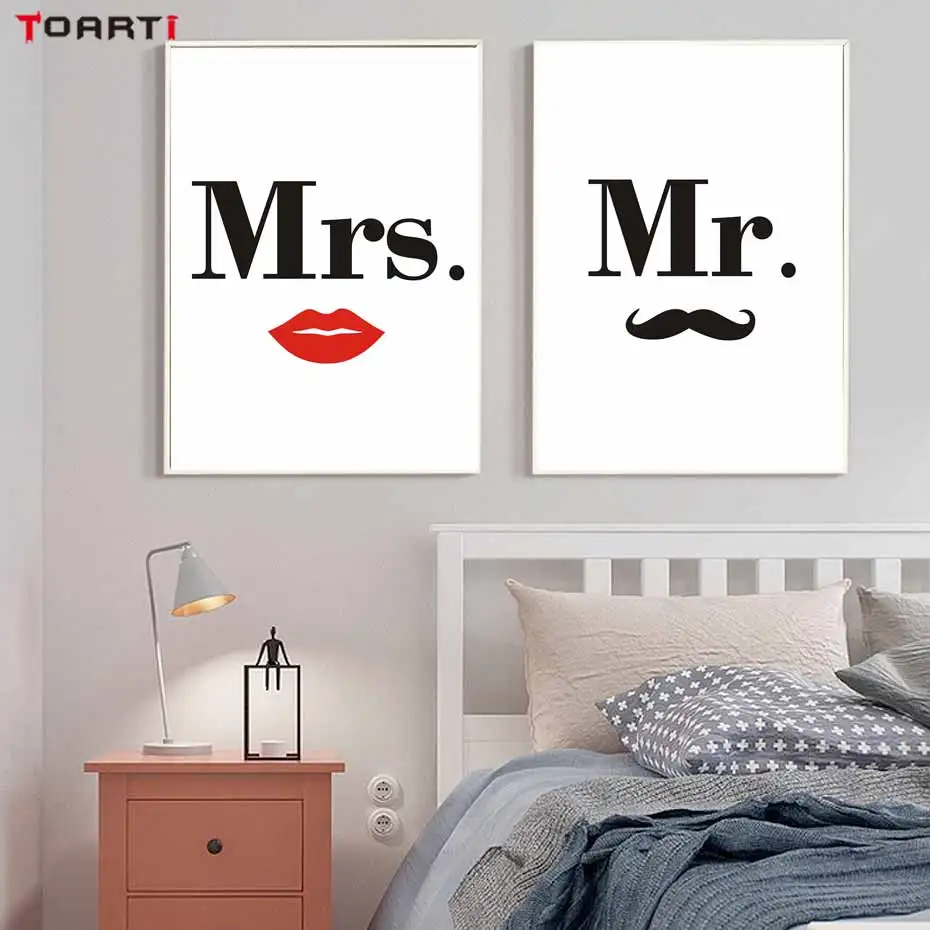 

Mrs.&Mr. Beard Lips Posters Prints Couple Canvas Painting On The Wall Decoration For House Living Bedroom Creative Art Pictures