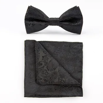 

TagerWilen Men's Bowties Neckwear Bowknot Sets Casual Floral Flowers Black Pocket Square Wedding Gifts Hankies Tie Set T-166