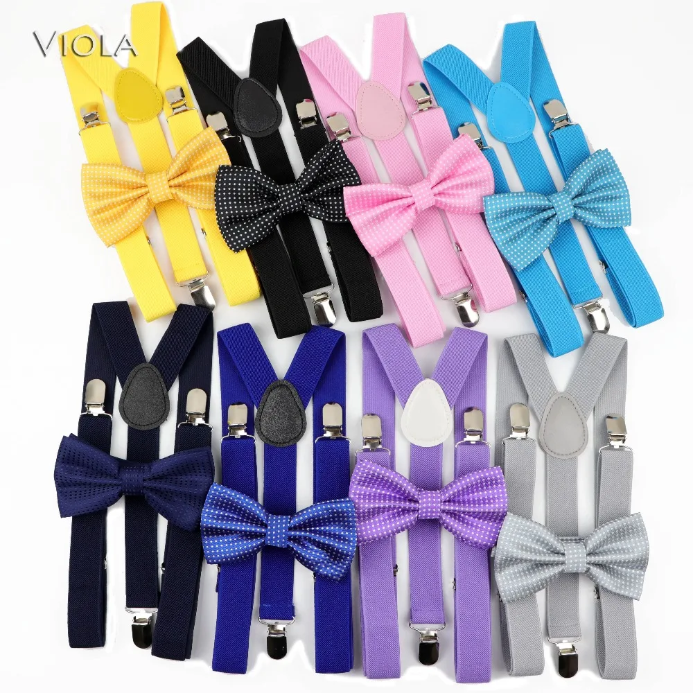 

Parent-Child Soild Colorful Suspenders Bowtie Set Lovely Y-Back Braces Polyester Dot Butterfly Belt Bow Tie Adjustable Accessory