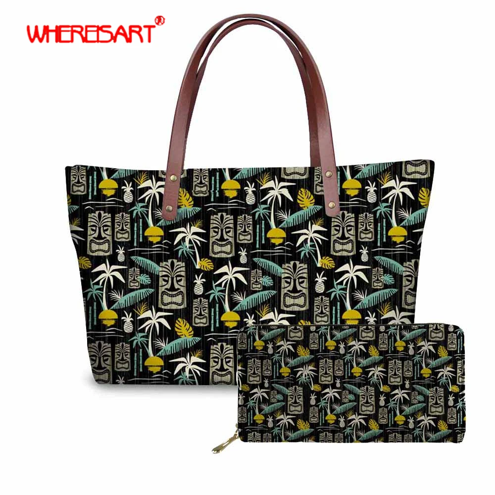 

WHEREISART sland Tiki - Black Woman big bag travel shoulder bag ladies handbags Casual shoulder bag