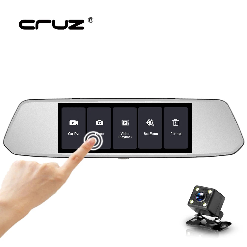 

CRUZ 7 Inch 1080P Car DVR Dual Lens Touch Screen Rearview Mirror Video Recorder Dash Cam Parking Monitor G sensor Night Vision
