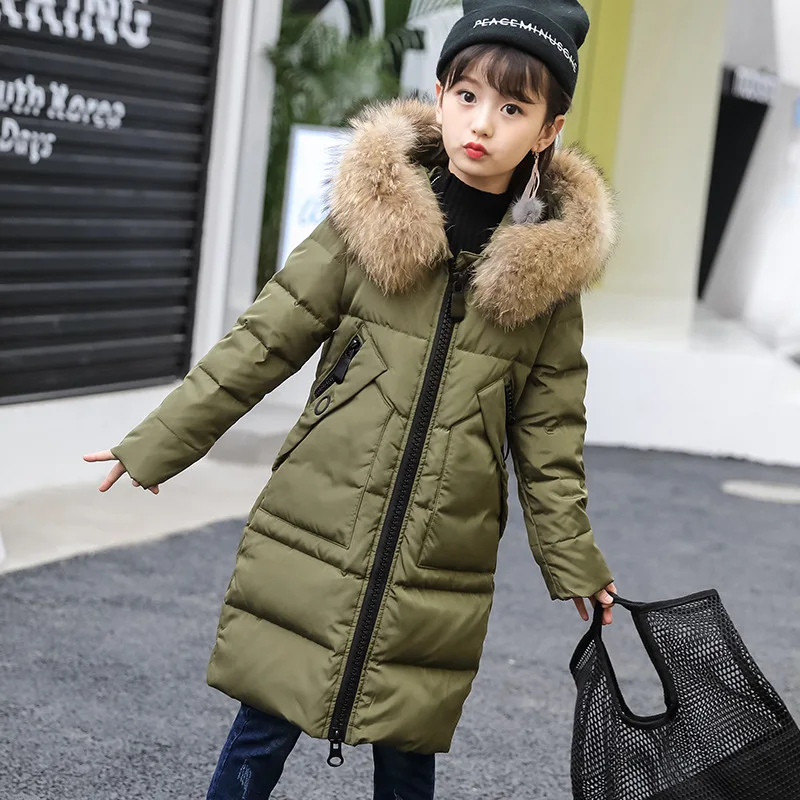 

2018 Thick Warm Fur Hooded Girls Winter Coat Zipper Solid Slim Child Winter Jacket For Girls Baby Kids Cotton Parka Down