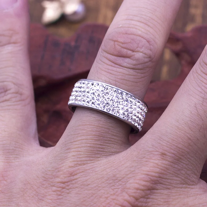 Stainless Steel 5 Rows Crystal Ring for Women Men Wedding Ring jewelry wedding rings womens ring couple rings finger rings jewelry rings